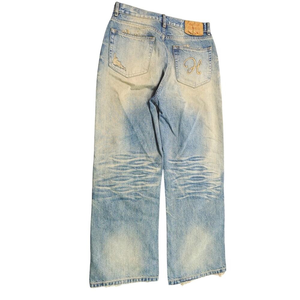Vintage Faded Wash Distressed Ripped Wide-leg Baggy Denim Jeans Pants Blue sz 31 - Picture 3 of 16